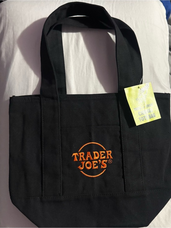 Trader Joe'S Handbags - Trader Joe’s Black Canvas Mini Tote Bag with Orange Logo